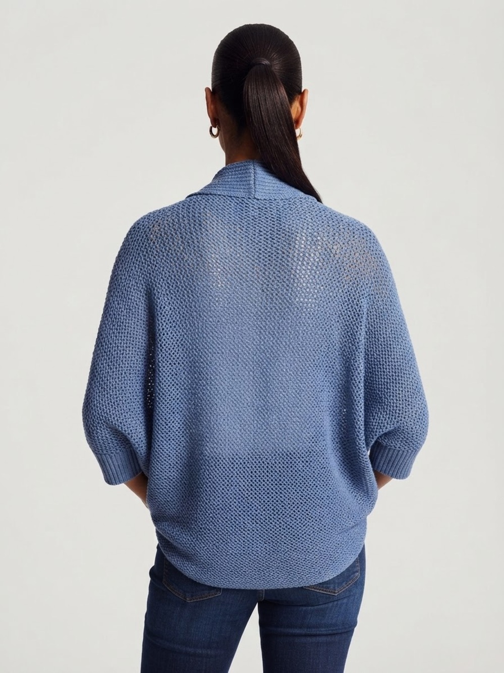 PURE JILL Sweater Knit Shrug S-L Blue/White Marl Knit EUC - Picture 5 of 8